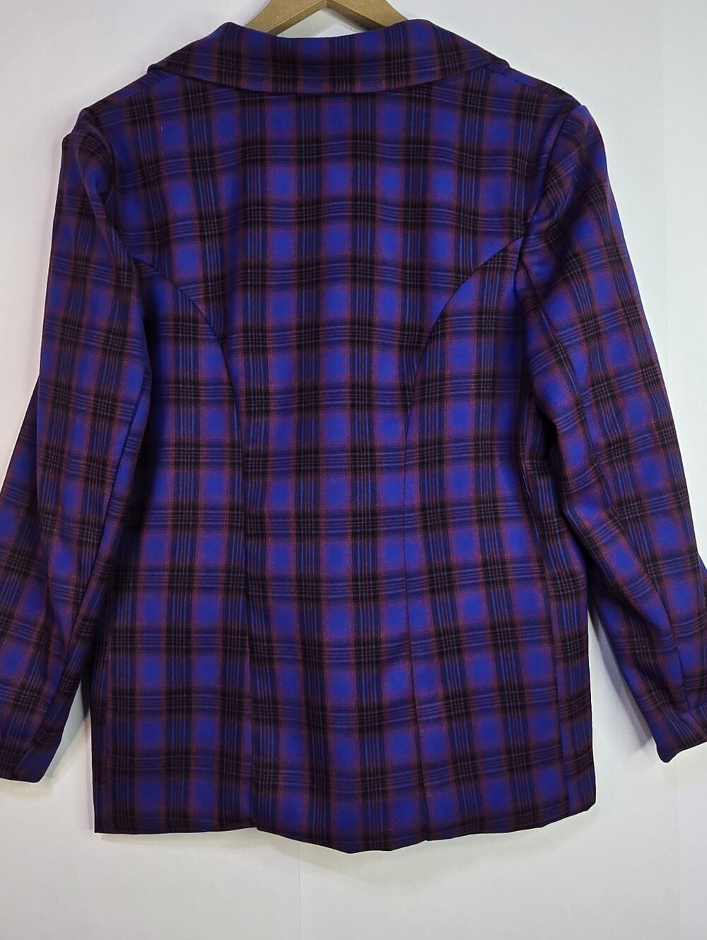 Nasty Gal Women Size 2 (Small) Bold Blue 2-Button Plaid Lined Blazer, Pockets - Picture 6 of 10